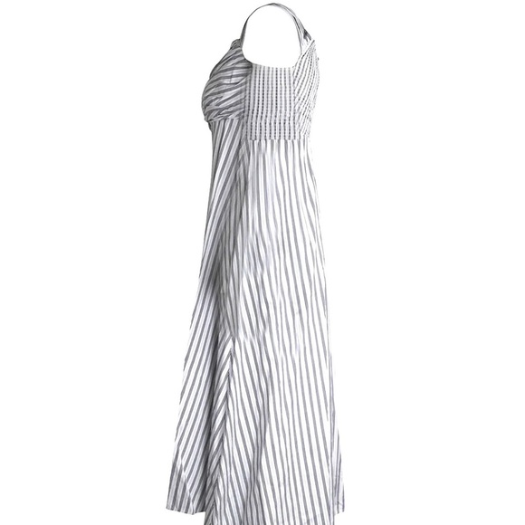 A.L.C. Arsenio Off-Shoulder Striped Cotton Midi Dress in White and Gray Poplin - Picture 7 of 8